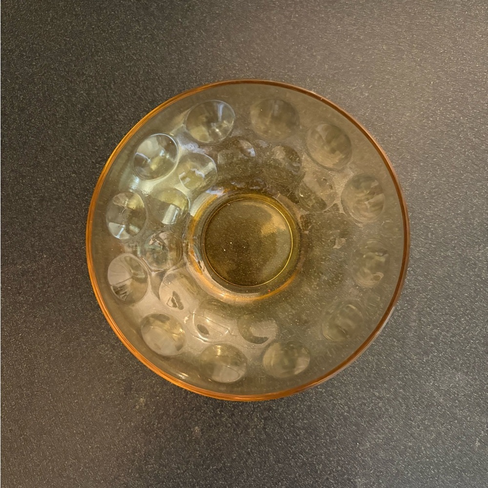 Vintage Hazel Atlas Glass Co Amber ELDORADO DOT Pattern Glass Serving Bowl; 9" - Picture 3 of 4